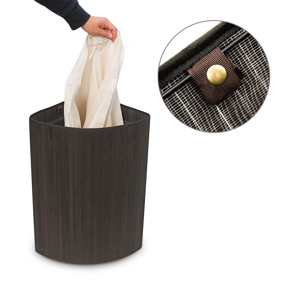 ECKWÄSCHEKORB - Schwarz, Holz/Textil (49.5/65/37cm) - Relaxdays