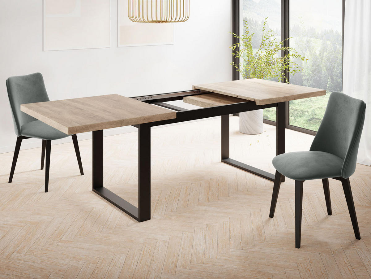 ESSTISCH Valentino rechteckig ausziehbar, Sonoma Eiche 140/180/80/75 cm - Schwarz/Sonoma Eiche, Holzwerkstoff/Metall (140/80/75cm) - WFL GROUP