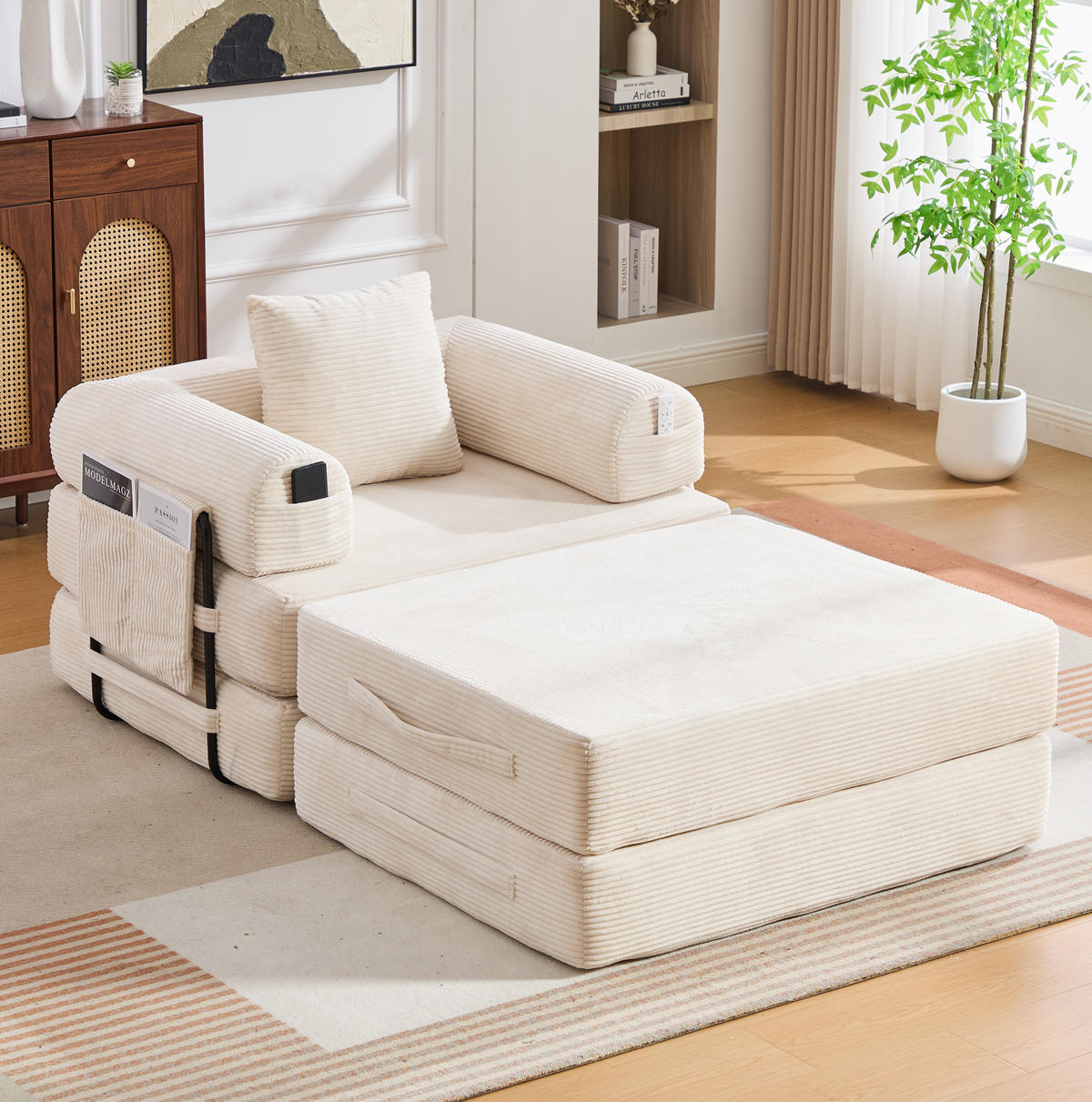 SOFA mit Hocker modular 112 x 190 cm Cord Beige - Beige, Kunststoff (190/67/112cm) - Meubliv