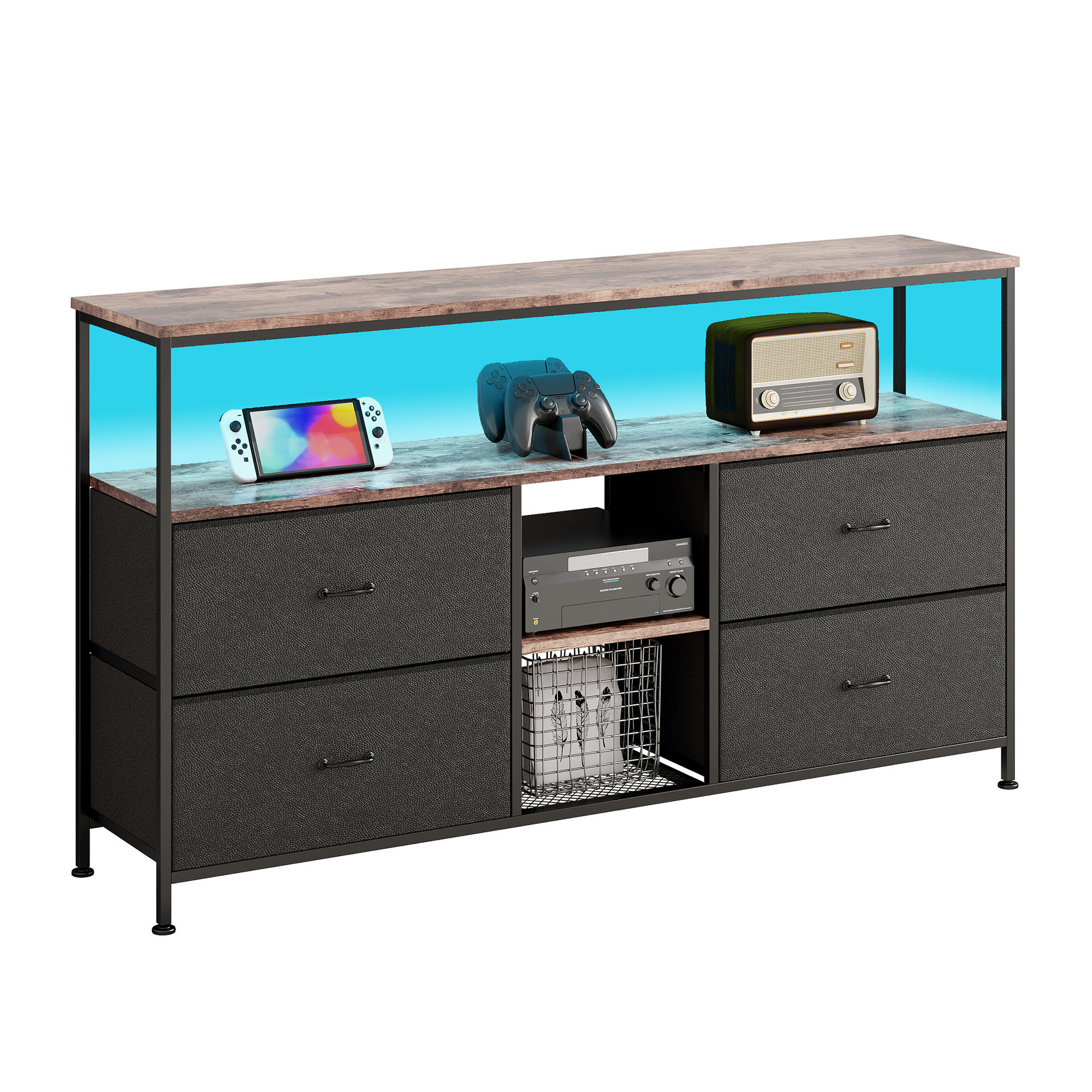 TV-SCHRANK 108 CM - Tigerholz-Optik mit Tigerholz-Stoffschubladen - Schwarz, Holz (30/78/108cm)