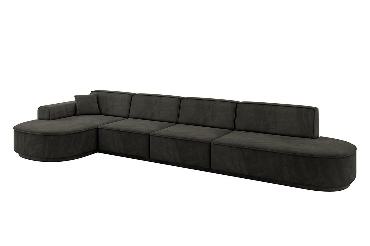 ECKSOFA Ottomane Links MARI-L3-v3 - 413x171x83 cm Schwarz Velours - Schwarz, Holzwerkstoff/Kunststoff (413/171cm) - ALTDECOR