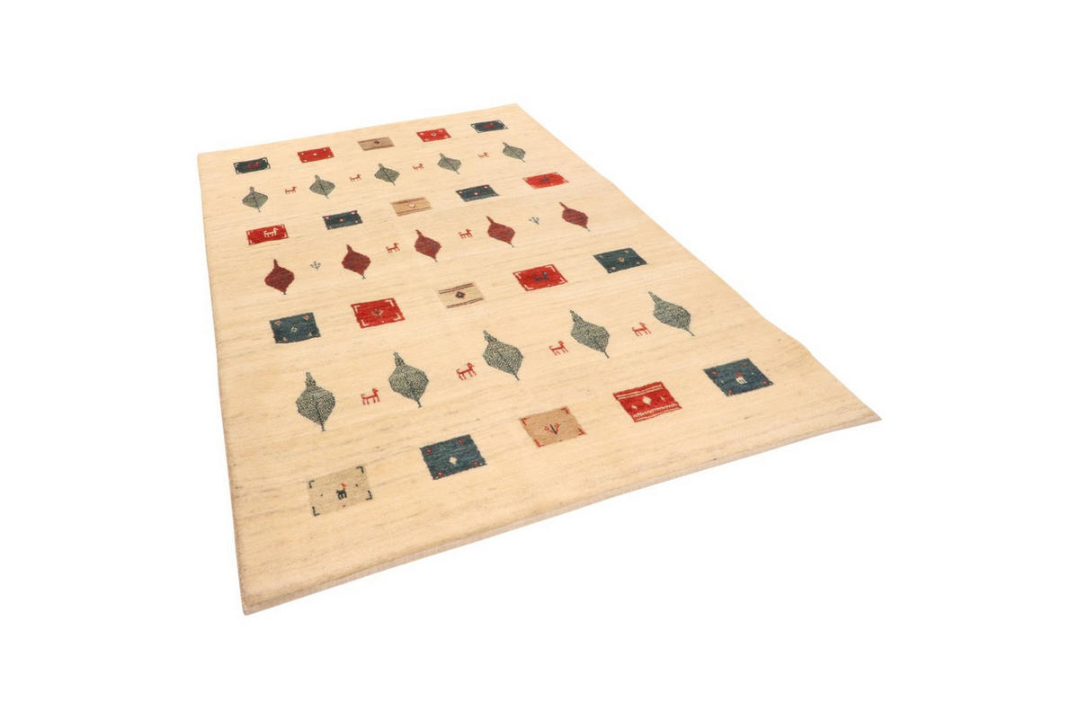 GABBEH-TEPPICH handgeknüpft Rizbaf Beige 182/129 cm Schurwolle - Beige, Textil (129/182cm) - Looma