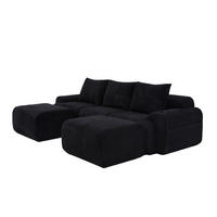 3-SITZER-SOFA aus Cord 268x174x80 cm mit Cupholder & Seitentasche, schwarz - Schwarz, Textil (174/80/268cm)