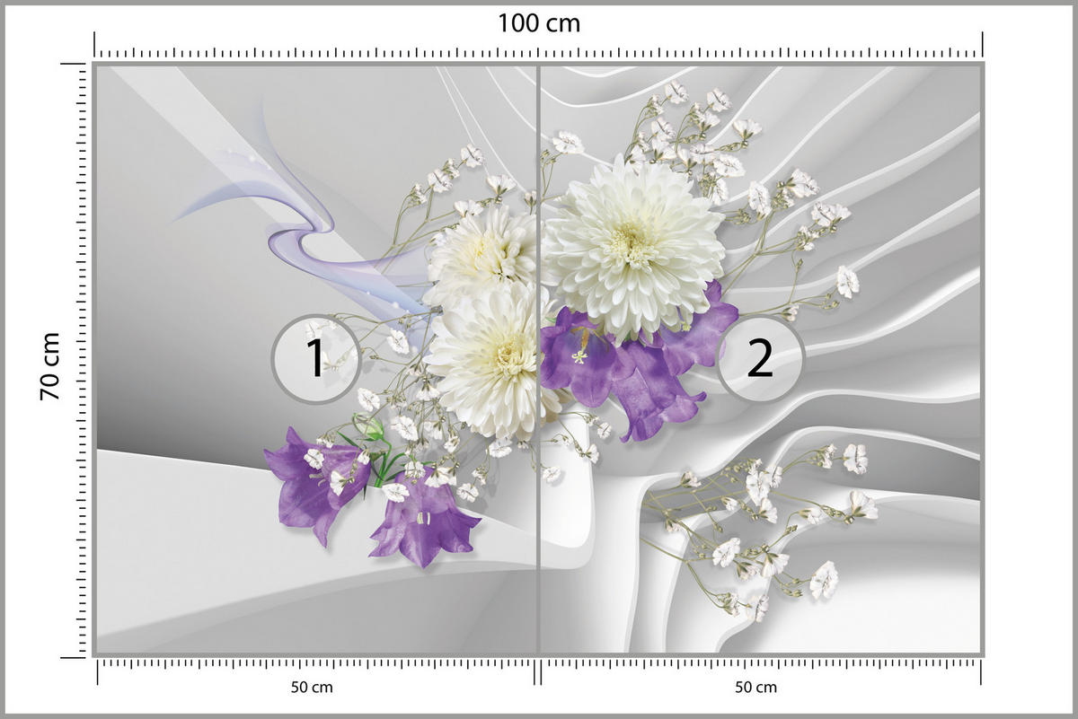 FOTOTAPETE für Wohnzimmer BLUMEN Abstraktes Welliges Raumhintergrund 100x70 - Violett/Weiß, Papier (100/70cm) - Muralo
