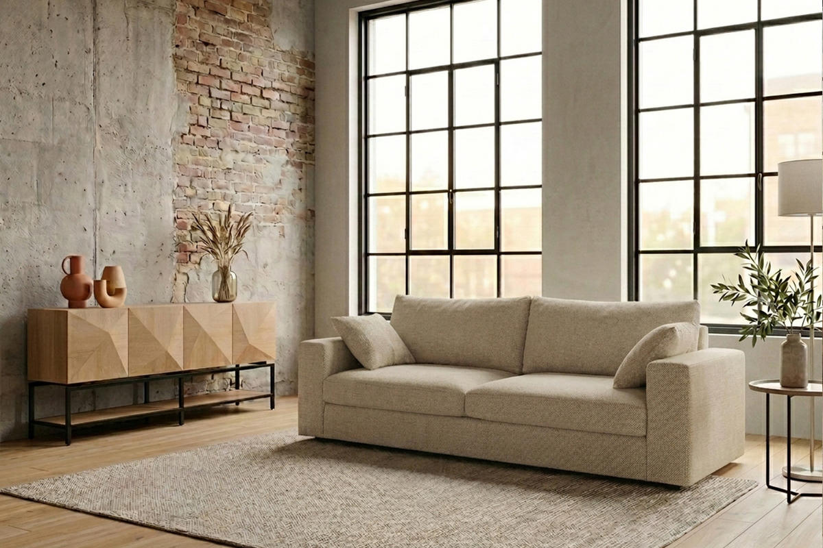 SOFA AMINA Cremeweiß Flachgewebe - Creme/Schwarz, Buchenholz/Textil (228/82/101cm) - KAWOLA