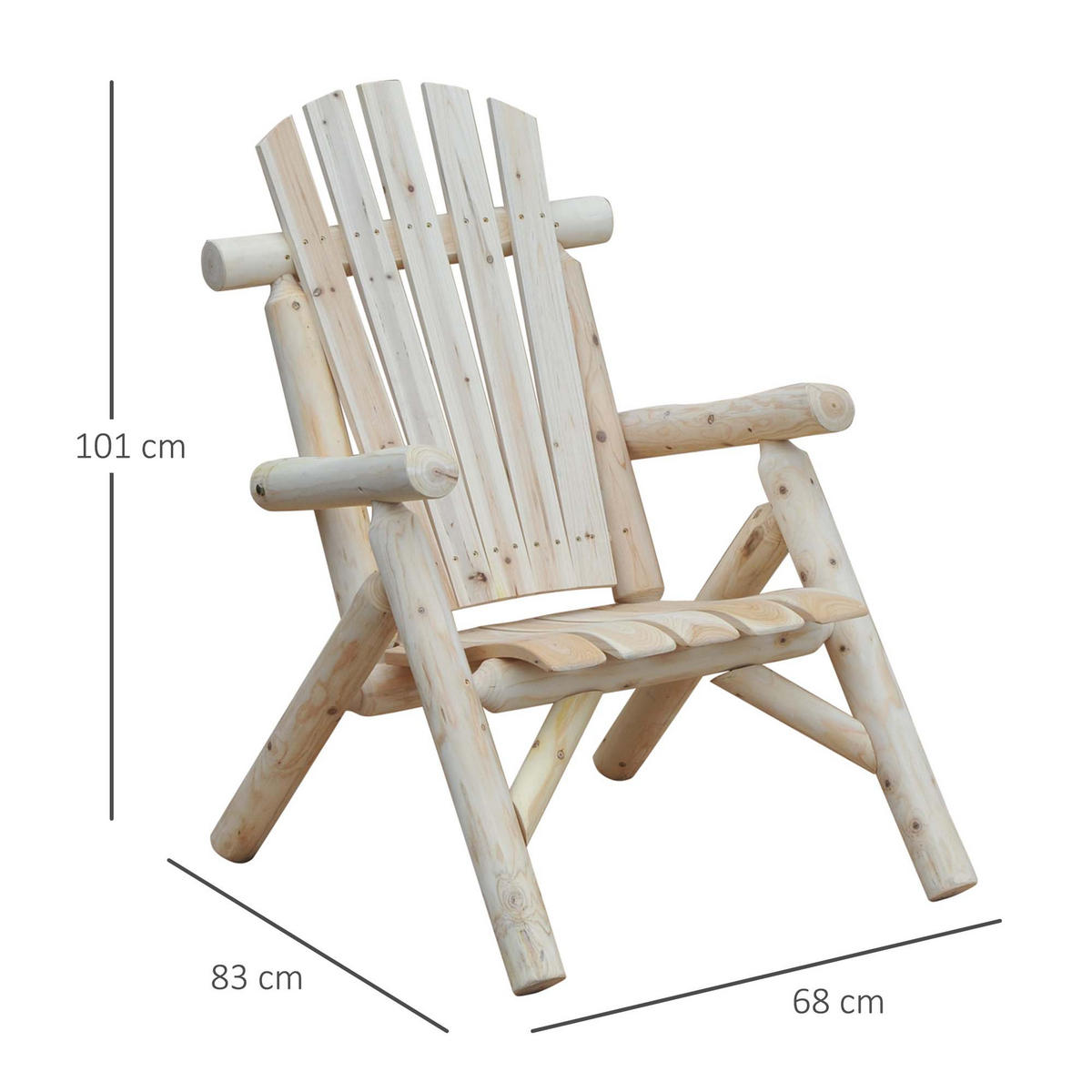 ADIRONDACK Gartenstuhl, Holzstuhl, Hochlehner, mit Armlehne, Tannenholz, Natur - Fichtefarben, Holz (68/101/83cm) - Outsunny