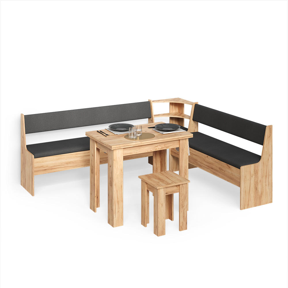 ECKBANKGRUPPE Tiberio Goldkraft Eiche 210 x 180 cm mit Tisch - Honigeiche, Holzwerkstoff (210/80/180cm) - Livinity®