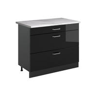 KÜCHENUNTERSCHRANK R-Line, Schwarz Hochglanz/Anthrazit, 100 cm Arbeitsplatte Marmor - Schwarz Hochglanz/Anthrazit, Holzwerkstoff (100/81.6/60cm) - Vicco