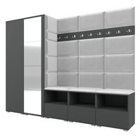 GARDEROBE NELA VII 250 cm (Modulare Flurmöbel XL Graphit mit Spiegel & Sitzpolster Hellgrau 32 Universell) - Silberfarben/Hellgrau, Holz/Holzwerkstoff (250/187/40cm) - Ravio