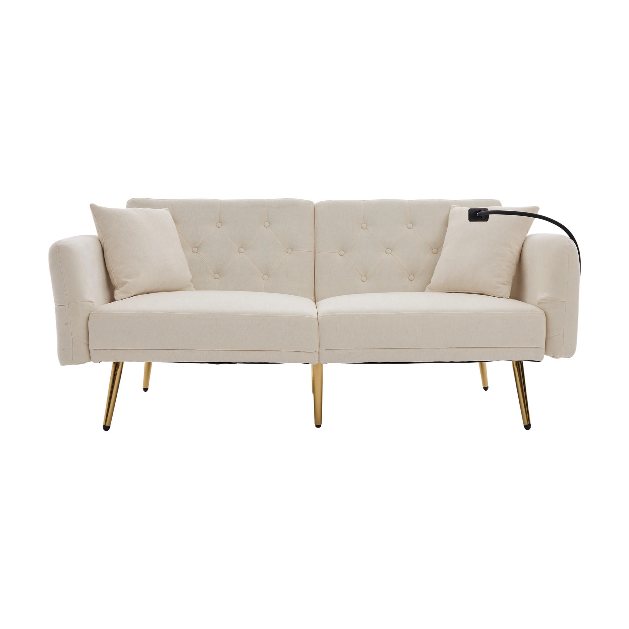 SCHLAFSOFA 2-Sitzer mit verstellbarer Rückenlehne und Handyhalter Chenille Beige 173/78/78 cm - Beige, Textil (173/78/78cm) - OKWISH