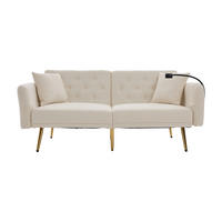 SCHLAFSOFA 2-Sitzer mit verstellbarer Rückenlehne und Handyhalter Chenille Beige 173/78/78 cm - Beige, Textil (173/78/78cm) - OKWISH