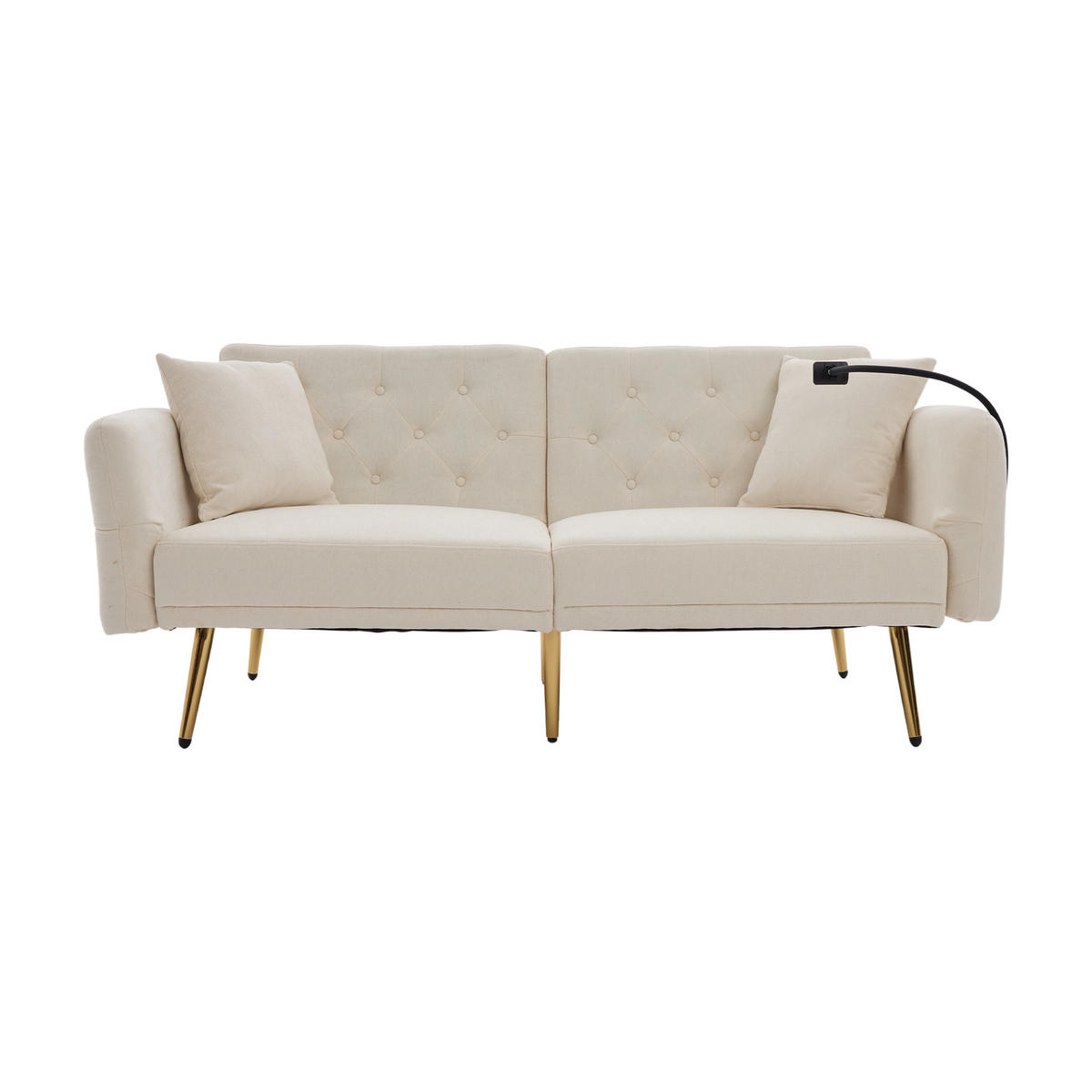 SCHLAFSOFA 2-Sitzer mit verstellbarer Rückenlehne und Handyhalter Chenille Beige 173/78/78 cm - Beige, Textil (173/78/78cm) - OKWISH