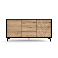 SIDEBOARD Boulia Schwarz mit Fischgrätfronten in Eiche 154 cm - Eichefarben/Schwarz, Holzwerkstoff/Metall (154/77/39cm) - Selsey