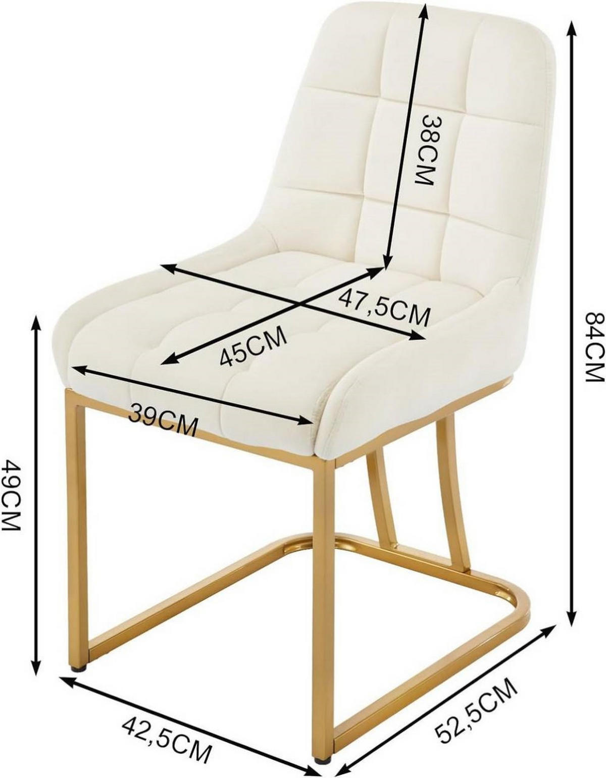 ESSZIMMERSTUHL 6er Set Beine in Bogenform, Samt, Creme - Goldfarben/Creme, Kunststoff/Textil (47.5/84/57.5cm) - Woltu