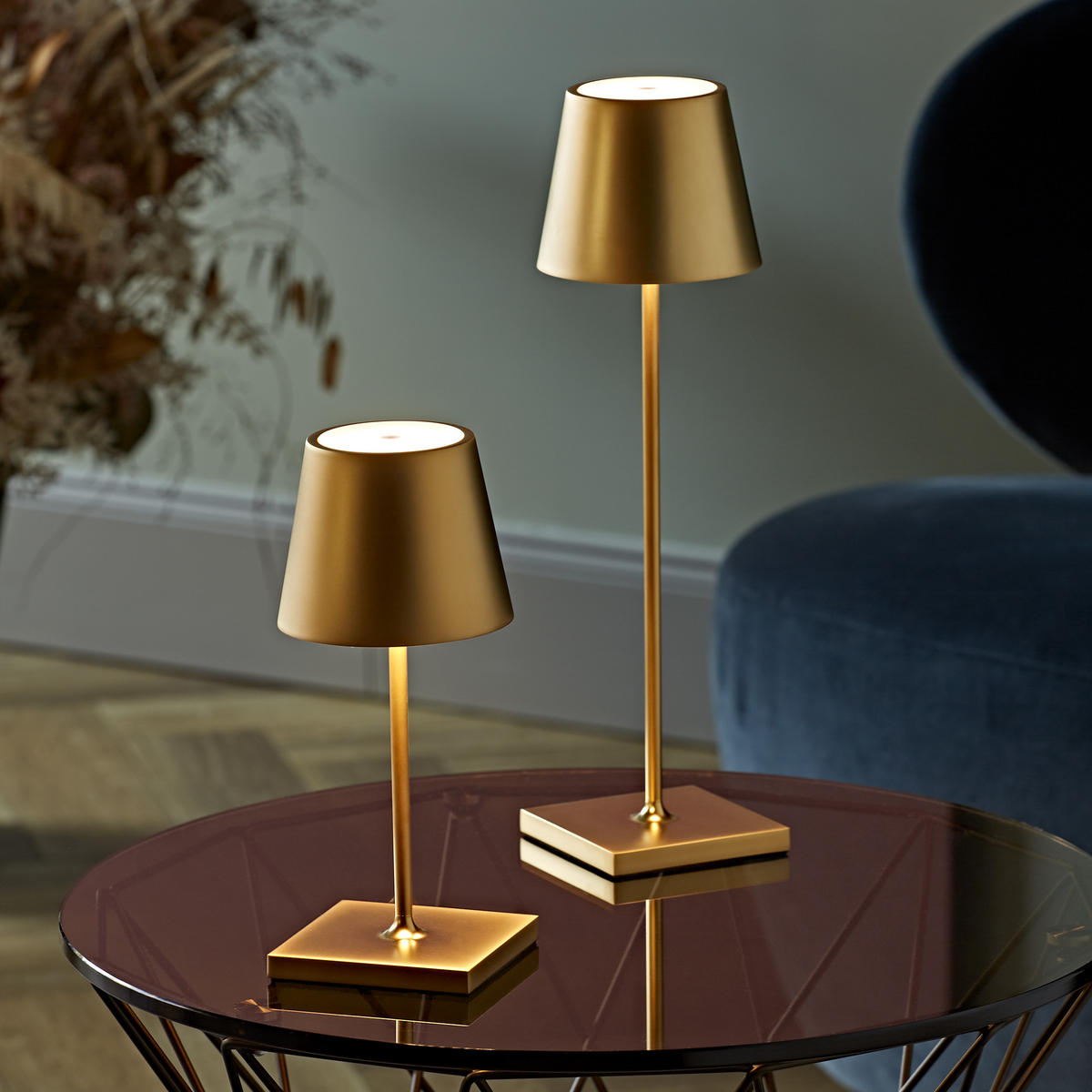 LED Akku-Tischlampe, Nuindie 3.0 2er-Set, goldfarben - Goldfarben, Metall (38/10/38cm) - Sigor