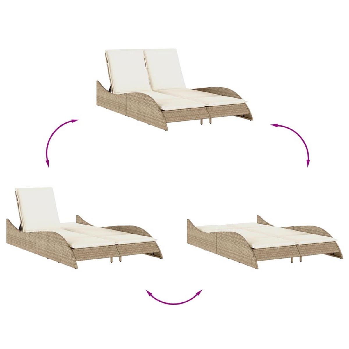 SONNENLIEGE Mit Auflagen Beige 114/205/73 Cm Poly Rattan - Creme, Kunststoff (205/73/114cm) - vidaXL