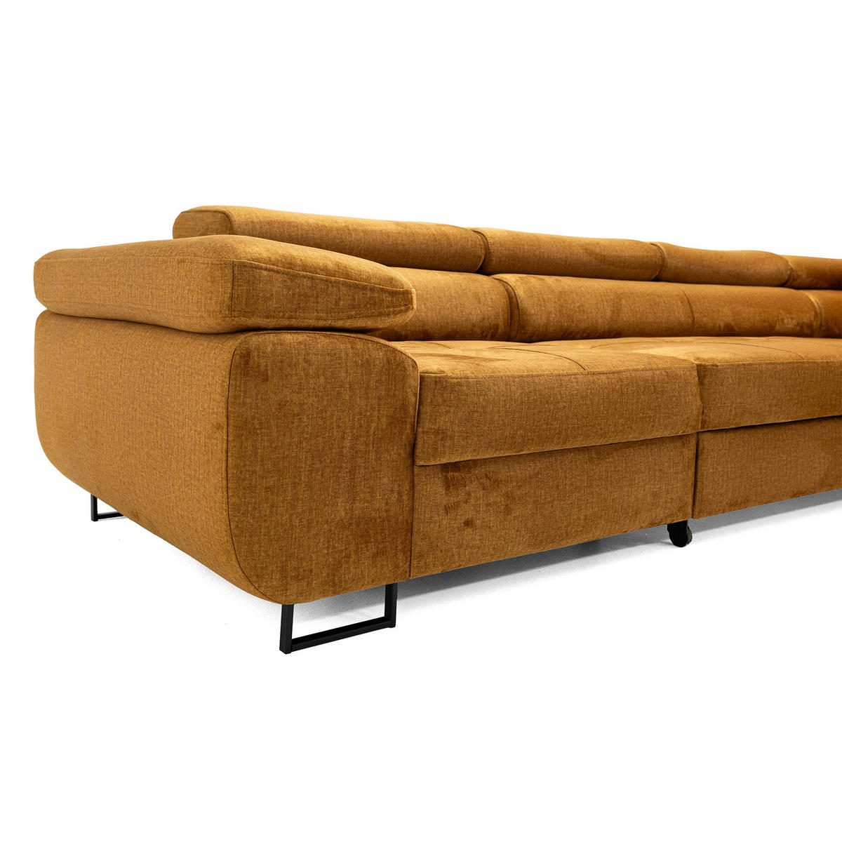 ECKSOFA WILD MAXI L Rechts mit Schlaffunktion 125x195 Velours Gold - Chromfarben/Goldfarben, Holz/Textil (203/350cm) - Muffo