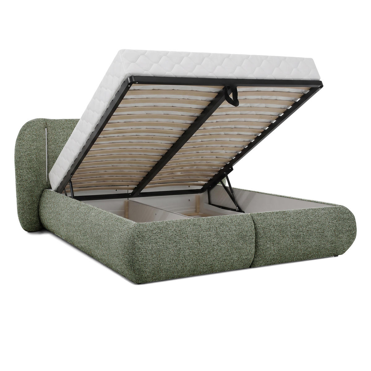 POLSTERBETT Corfu, LED-Beleuchtung, Bettkasten und Taschenfedernmatratze 26 cm, 180x200, Grün - Grün, Textil (180/200cm) - Beautysofa