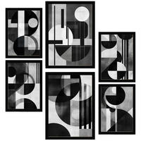POSTER Set Mit 6 Bauhaus Weiß Schwarz Grau Gerahmtes A3 & A4 Schwarzer Rahmen - Schwarz, Papier (29/3cm) - Nacnic