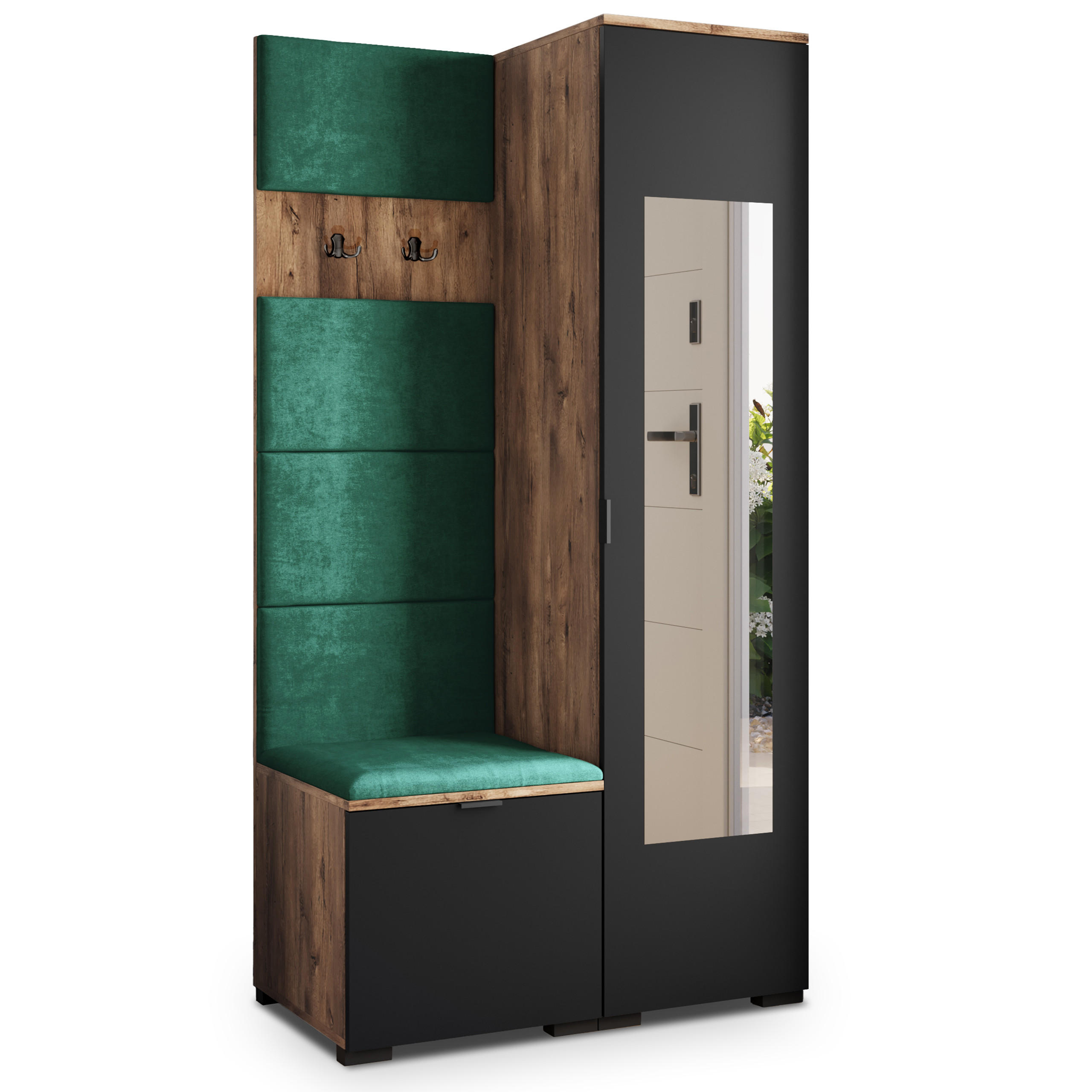 Masseno Garderobenschrank Eiche, Schwarz, Grün 95x181x51 cm