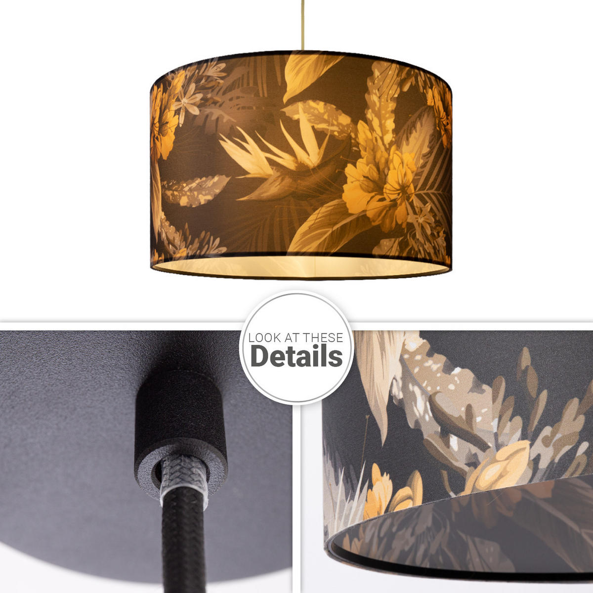 PENDELLEUCHTE Hugo Pd1 Flo 004 - Gelb/Schwarz, Metall (45.5/45.5/27cm) - Paco Home