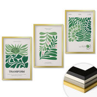 WANDBILDER 3er Set - 40x60 cm Goldrahmen - Formen grüner Blätter - Goldfarben, Kunststoff (40/60cm) - ArtPrintCave