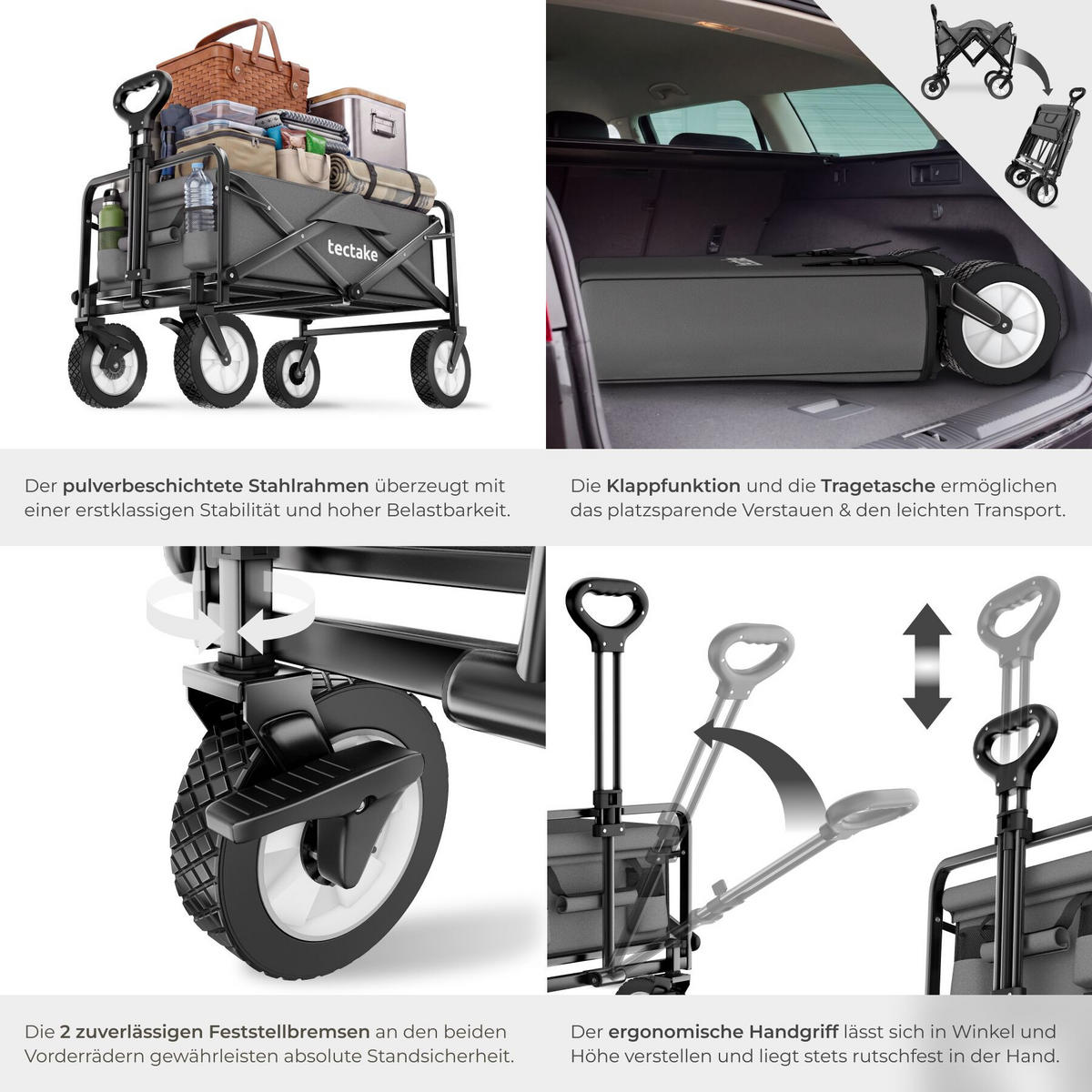 BOLLERWAGEN Leon, inklusive Tragetasche, Belastbarkeit 80 kg, grau - Grau, Kunststoff (53.5/101/91cm) - tectake