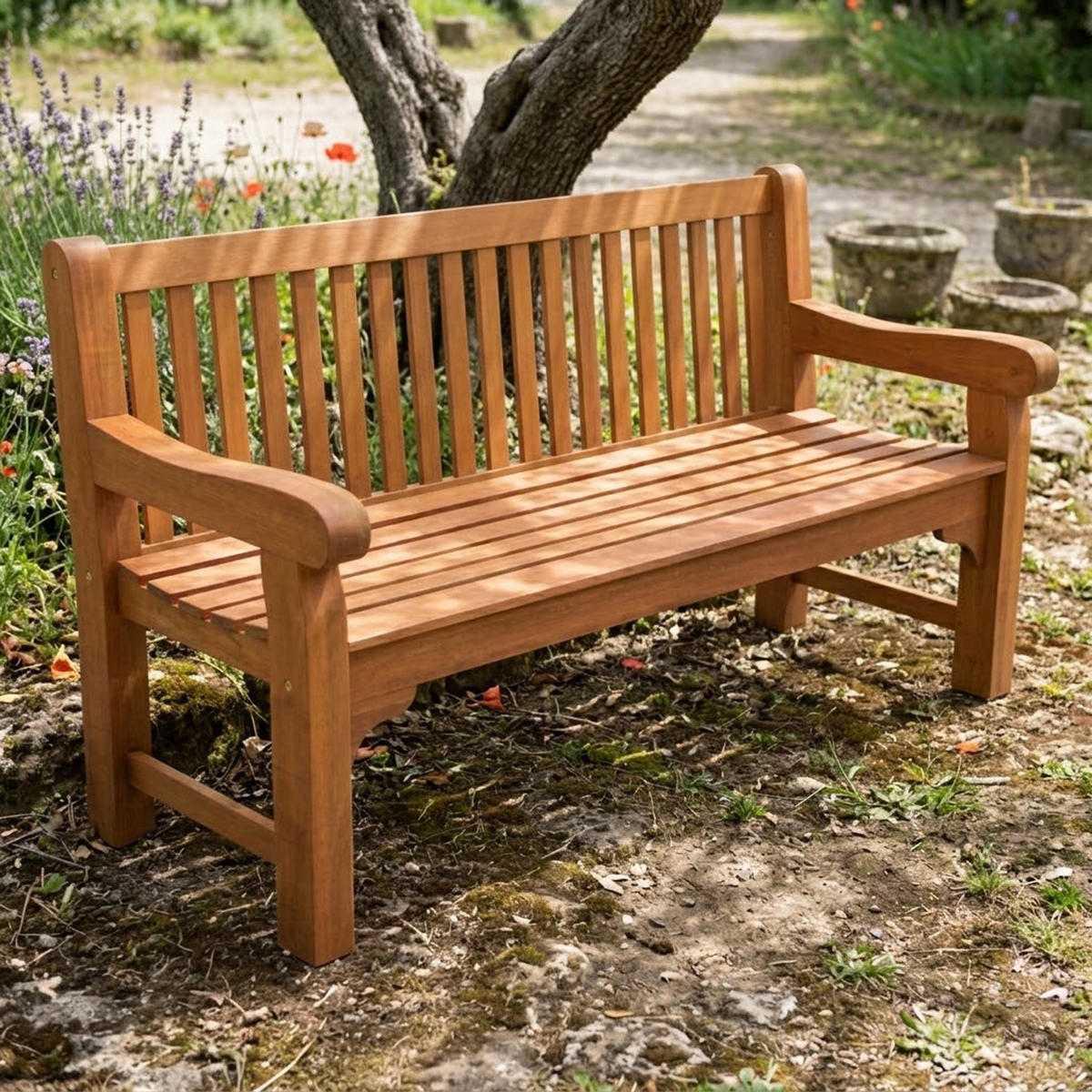 PARKBANK Edingburgh - Gartenbank 3-sitzer, aus Eukalyptusholz, geölt. Bank im Kolonial-Antik Stil - Braun, Holz (162/90/69cm) - TPFGarden