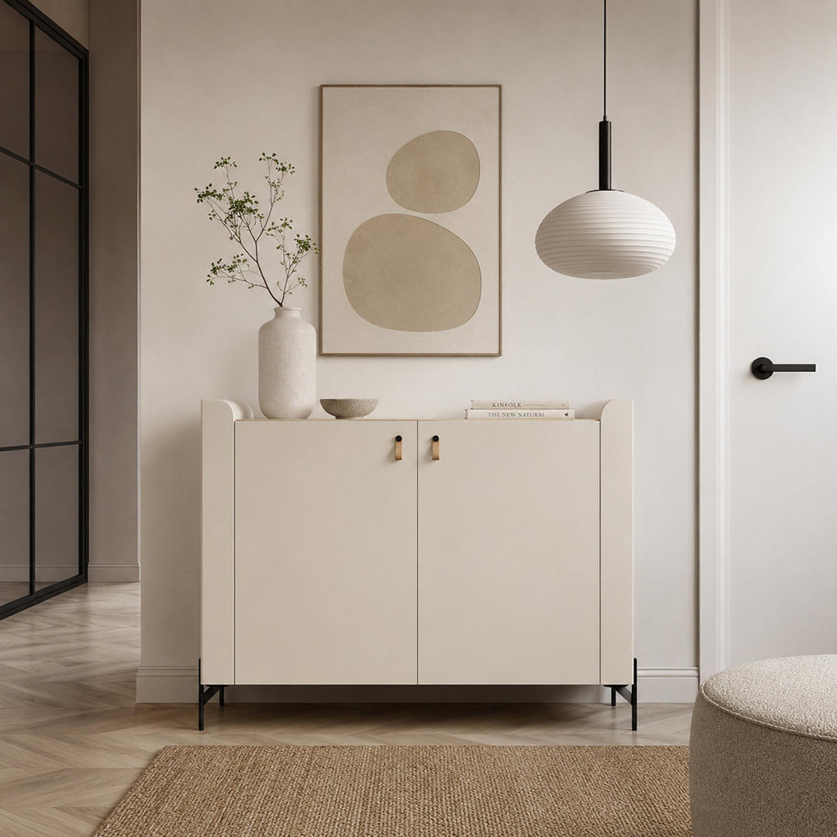 KOMODA Sorella se 2 dveřmi, 130 cm, do studentského pokoje, macadamia + dub Mavelie - béžová/barva dubu, kov/kompozitní dřevo (130/95/42cm) - Beautysofa