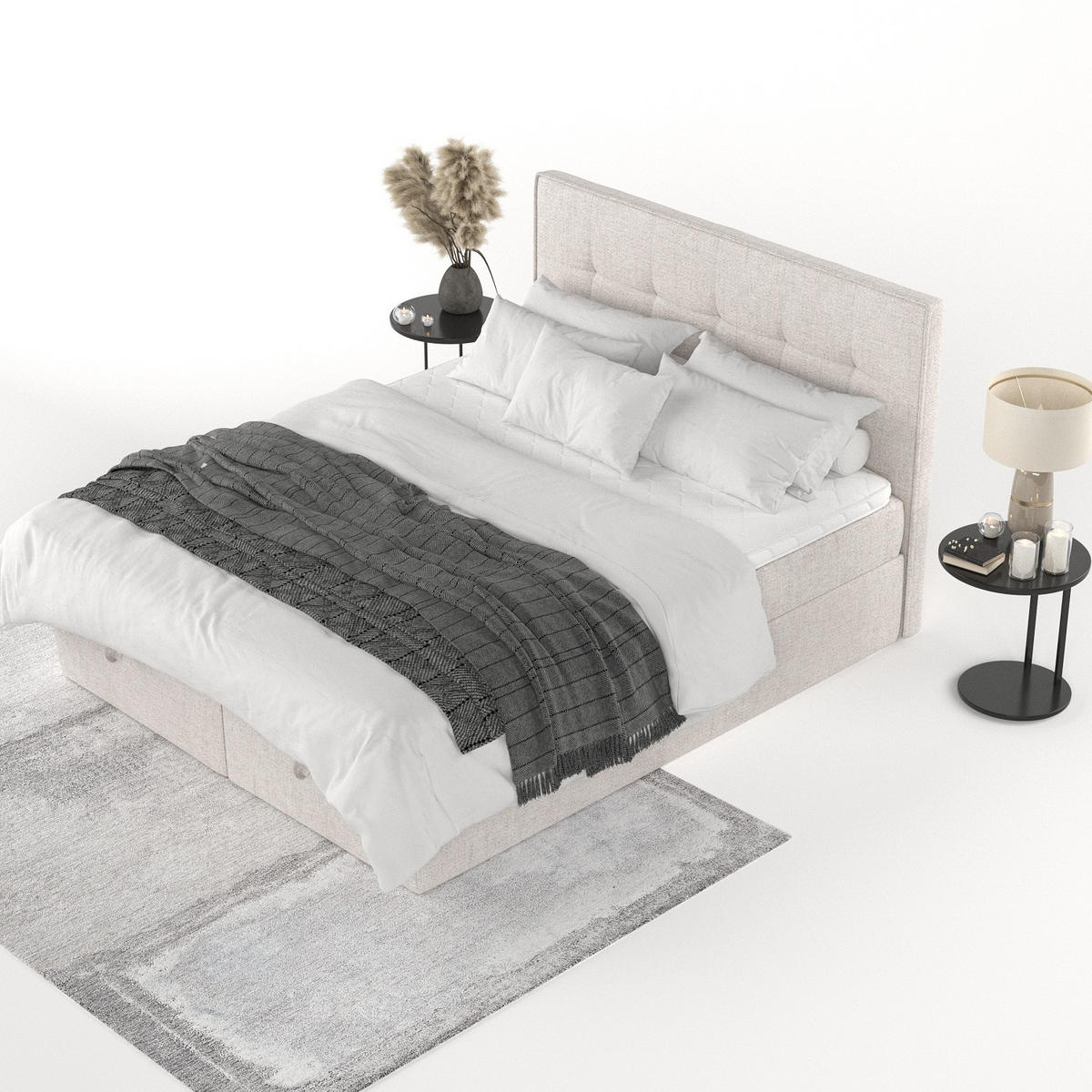 BOXBETT Tivra 200/200 cm Hellbeige im Neve Stoff - Sandfarben/Schwarz, Holz/Holzwerkstoff (200/200cm) - AltaBeds