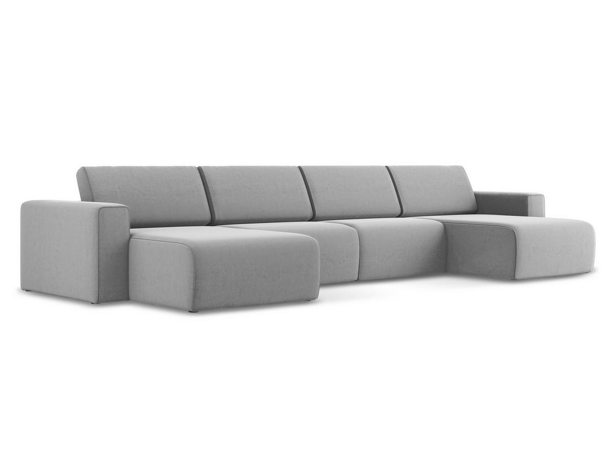 WOHNLANDSCHAFT Samt Stoff Grau - Creme/Schwarz, Kunststoff/Textil (404/80/167cm) - Makamii