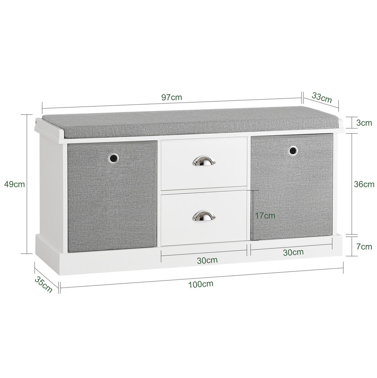SCHUHBANK Grau - Weiß, Holzwerkstoff (100/50/35cm) - SoBuy