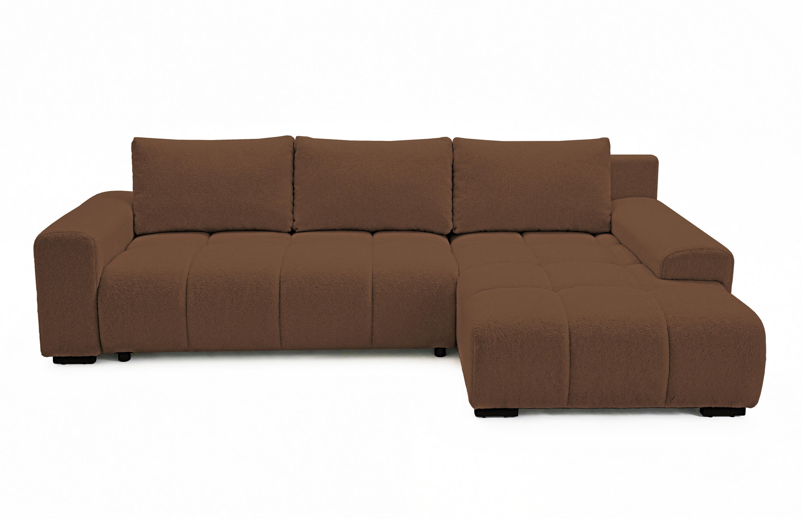 ECKSOFA Ovia mit Bettkasten und Schlaffunktion, Bouclé-Stoff in L-Form - Braun, Textil (270/185cm)