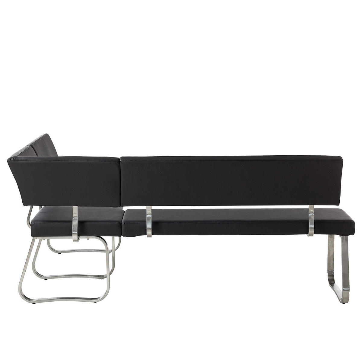 ECKBANK - Kunstleder / Edelstahl - Schwarz / Edelstahl - Edelstahlfarben/Schwarz, Kunststoff/Metall (200/86/150cm) - home24