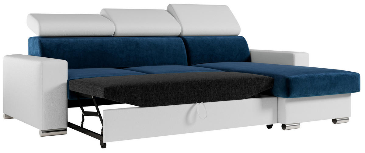 ECKSOFA FOX-L Dunkelblau/Weiß - Silberfarben/Dunkelblau, Kunststoff/Textil (242/168cm) - MKS