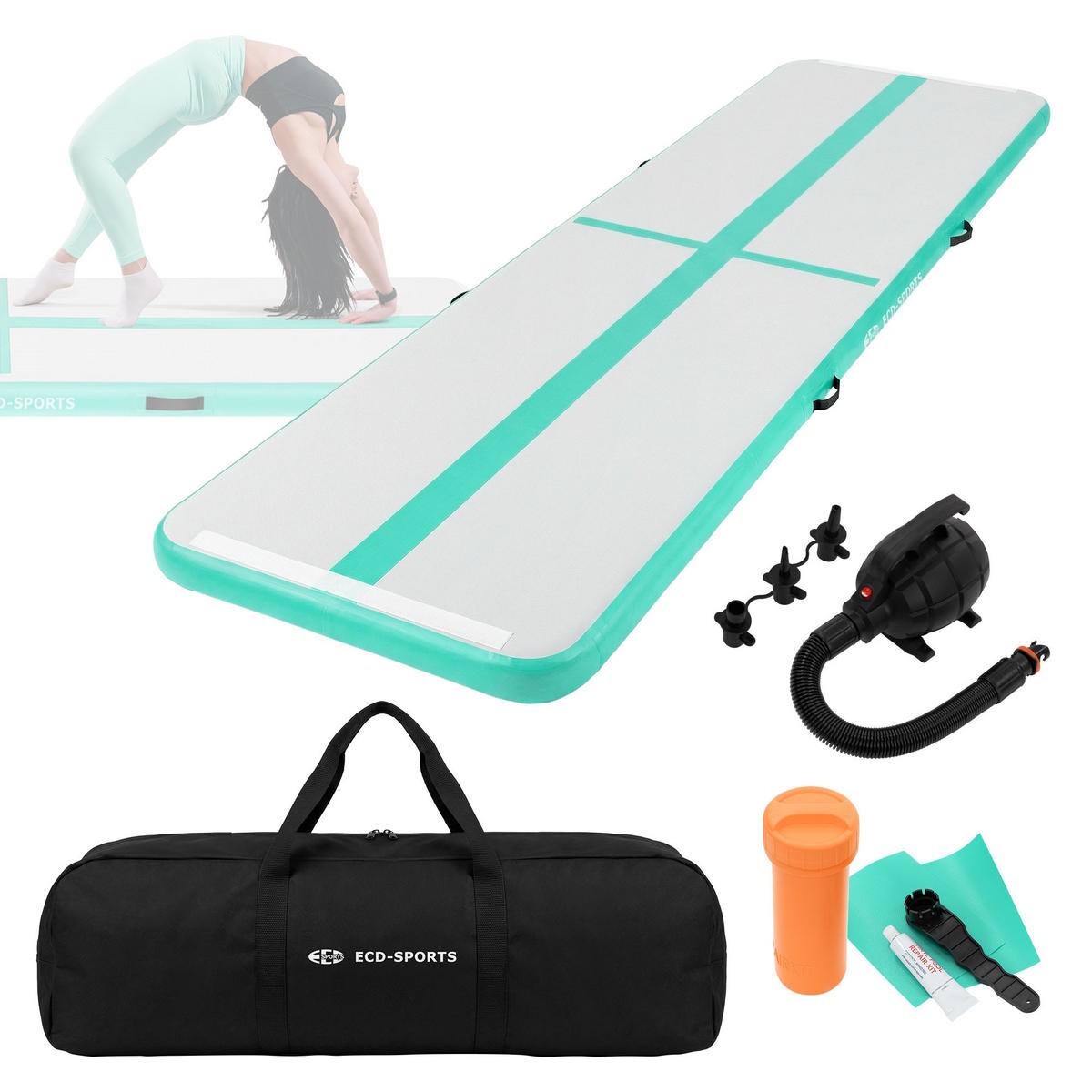 NAFUKOVACÍ gymnastická podložka Airtrack 400 x 100 x 10 cm, mintově zelená - zelená barva, plast (100/400cm) - ECD-Germany