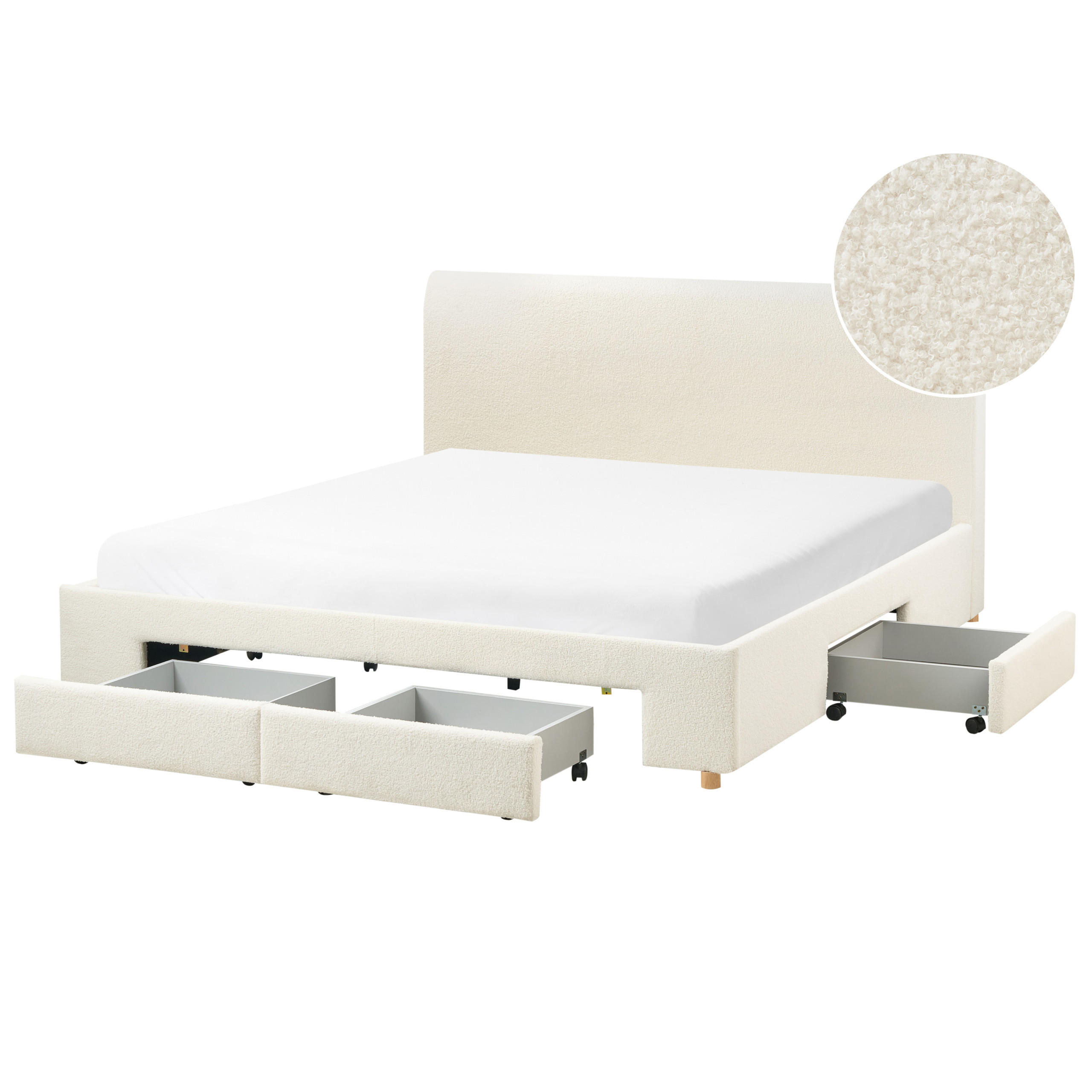 BETT mit Schubladen 180/200 cm Bouclé Hellbraun Soutrin - Hellbraun, Textil (180/200cm) - Beliani