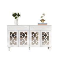 SIDEBOARD Weiß aus MDF mit Spiegeltüren und kristallförmigen Griffen 140×40×83 cm - Weiß, Holzwerkstoff (140/83/40cm) - Luhomfu