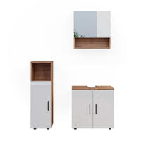 BADMÖBEL-SET Irma Weiß Hochglanz/Goldkraft Eiche 3 Teile - Weiß Hochglanz/Eiche Wotan, Holzwerkstoff (80/58.6/41cm) - Vicco