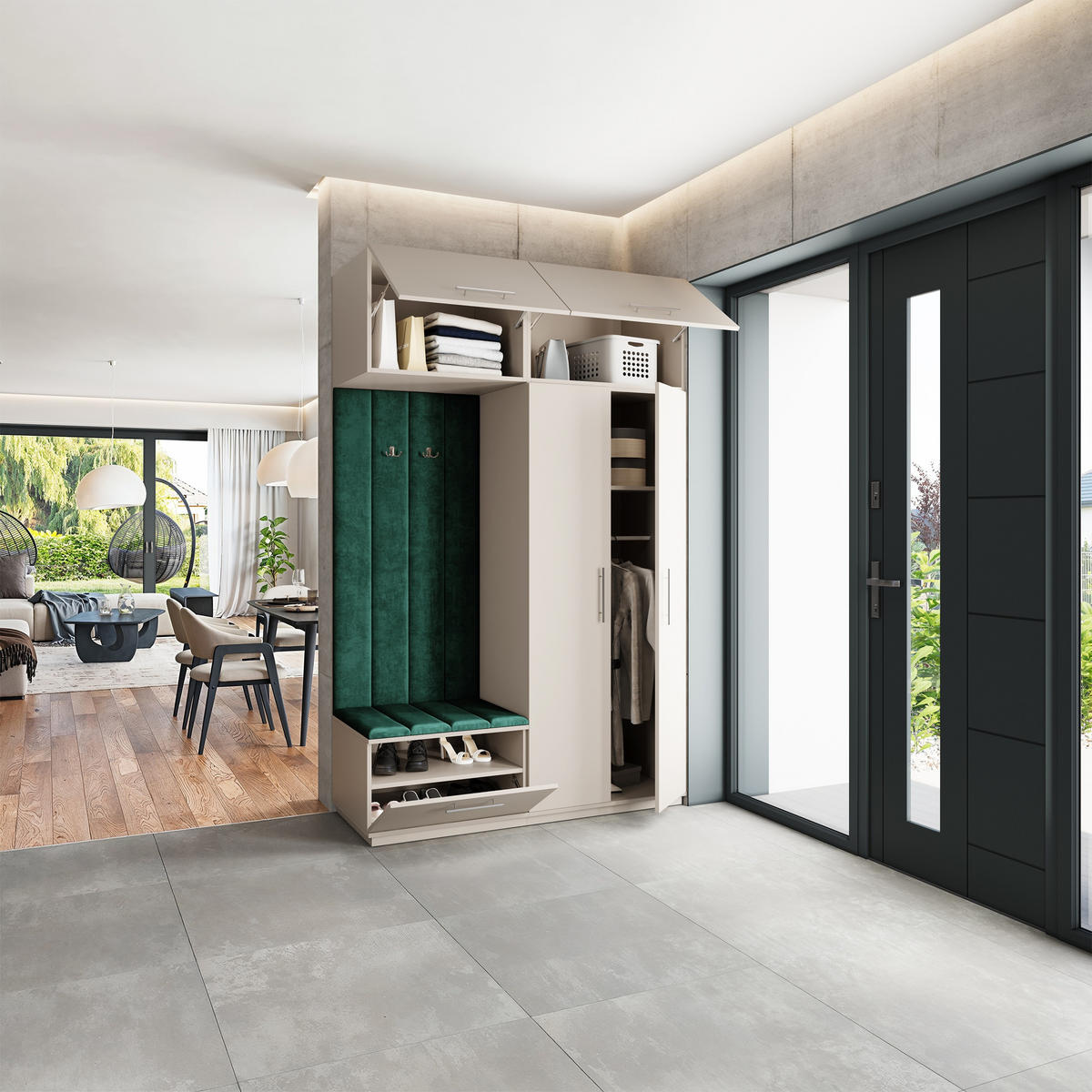 GARDEROBENSCHRANK REMA 150/240/60 cm Modern Garderobe-Set Kaschmir - Kaschmir/Grün, Holzwerkstoff (150/240/60cm) - MASSENO