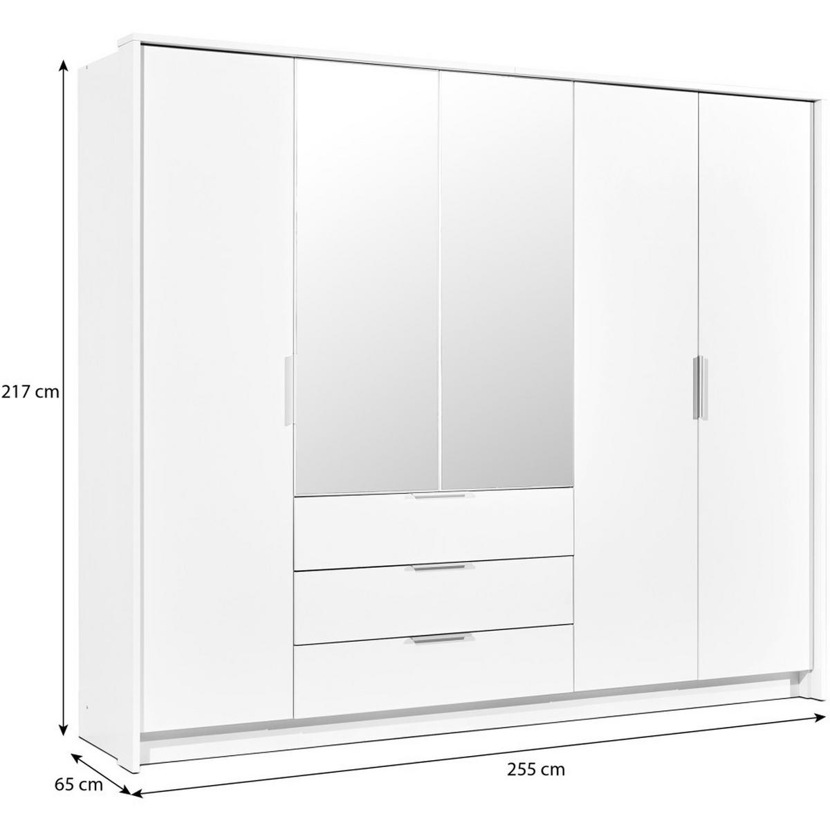 DREHTÜRENSCHRANK Timo mit 5 Türen und Spiegel, 255 cm, Weiß - Weiß, Holzwerkstoff (255/217/65cm) - Beautysofa