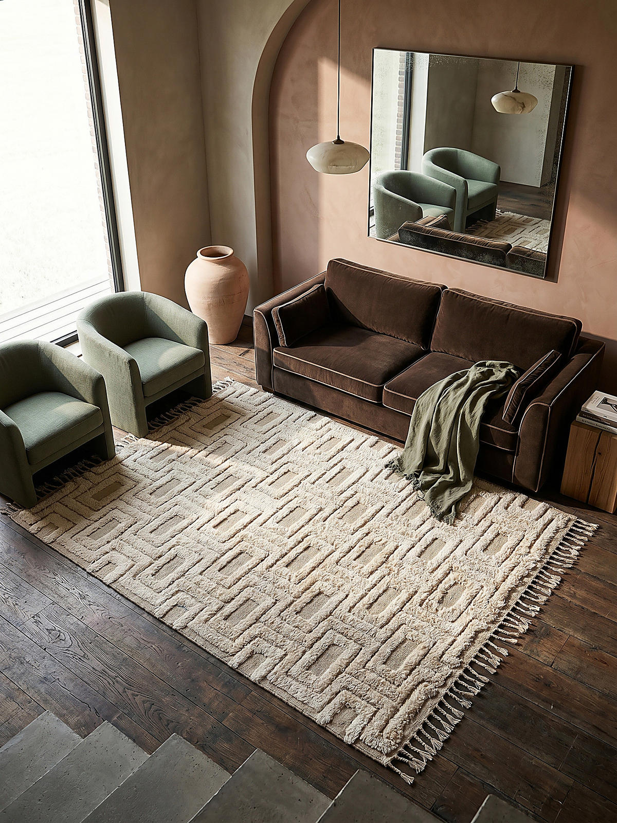 WOLLTEPPICH, Hoch-Tief Struktur Geometrisch, mit Fransen, Wohnzimmer Beige Rechteckig 200x290 - Beige, Textil (200/290cm) - KADIMA DESIGN