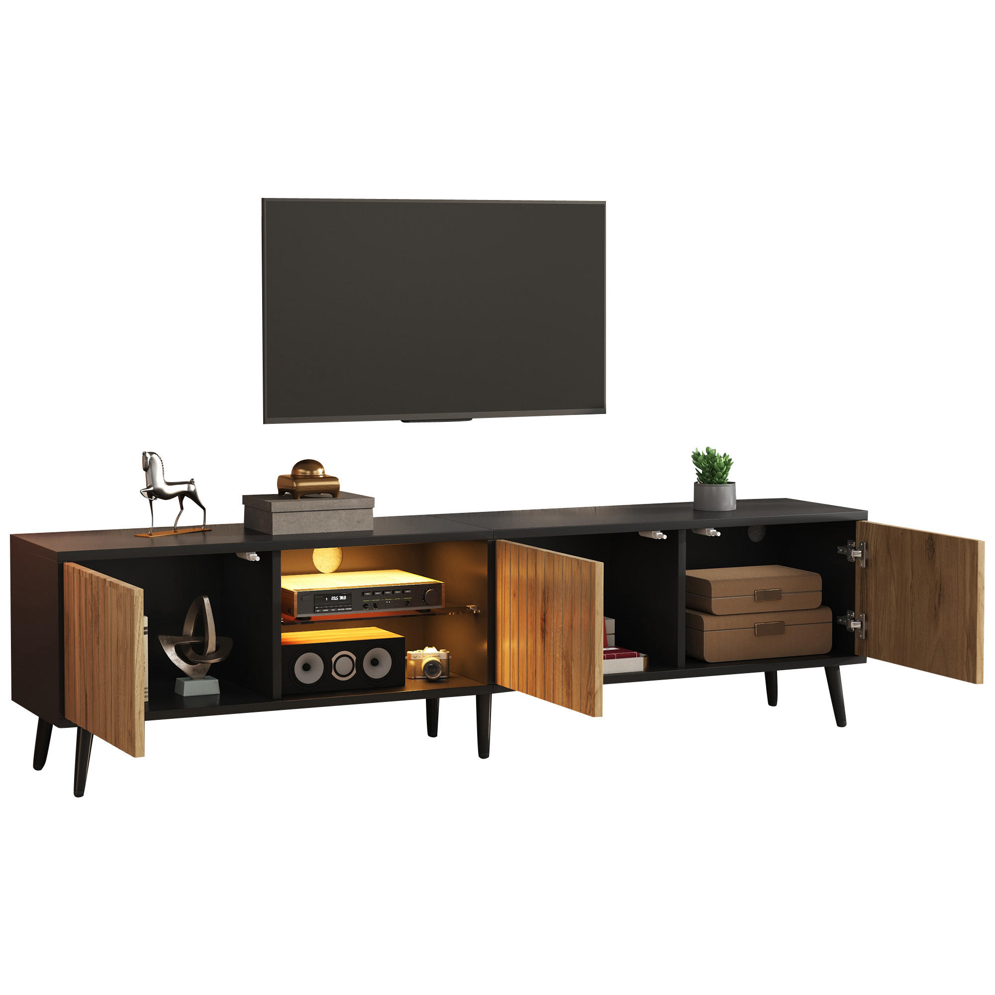 STILVORA TV SKŘÍŇ v dekoru dřeva TV skříňka s LED osvětlením do obývacího pokoje, B175/T31/H43,5cm