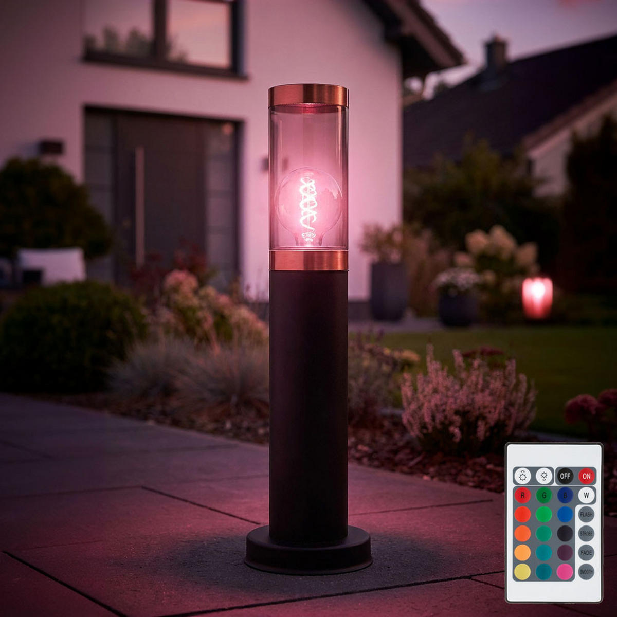 LED WEGLEUCHTE Edelstahl Schwarz Kupfer - Schwarz, Metall (12.7/12.7/45cm) - Globo Lighting