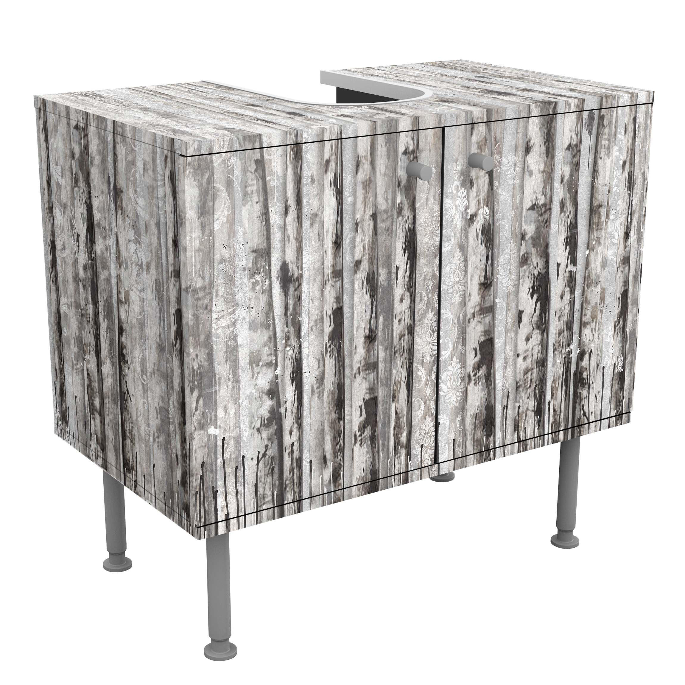 WASCHBECKENUNTERSCHRANK Malerischer Birkenwald 60/55/35 cm - Schwarz, Holzwerkstoff (60/55/35cm) - Bilderwelten