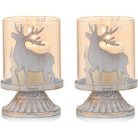 WINDLICHT 2er Set Hirsch Metall Weiß Vintage 8 cm - Weiß, Metall (8.1/11.9/8.1cm)