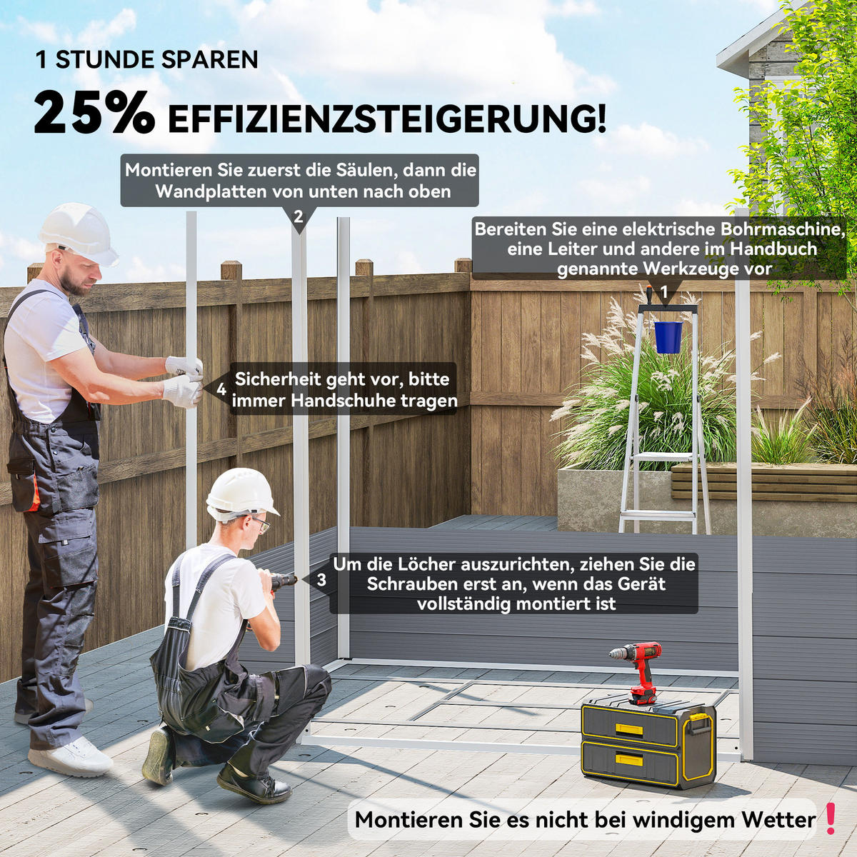 GERÄTEHAUS 240 x 190 x 180/228 cm - Grau, Kunststoff (190/228/240cm) - Outsunny
