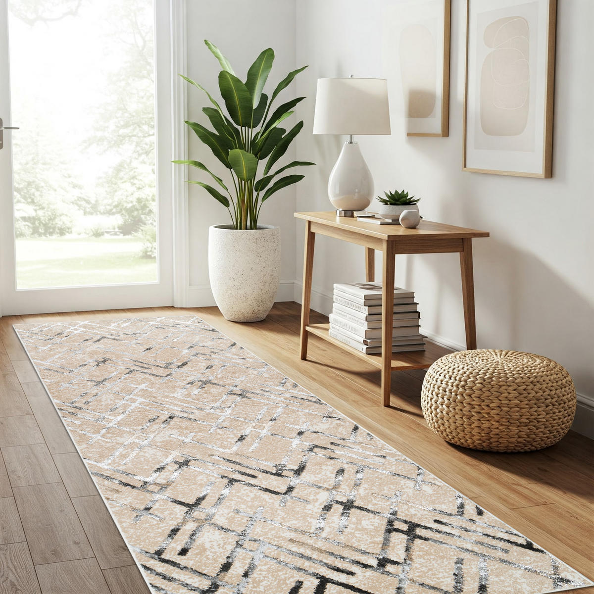 TEPPICHLÄUFER CRYSTAL greige abstrakt 120/200 cm - Greige, Textil (120/200cm) - Tapiso