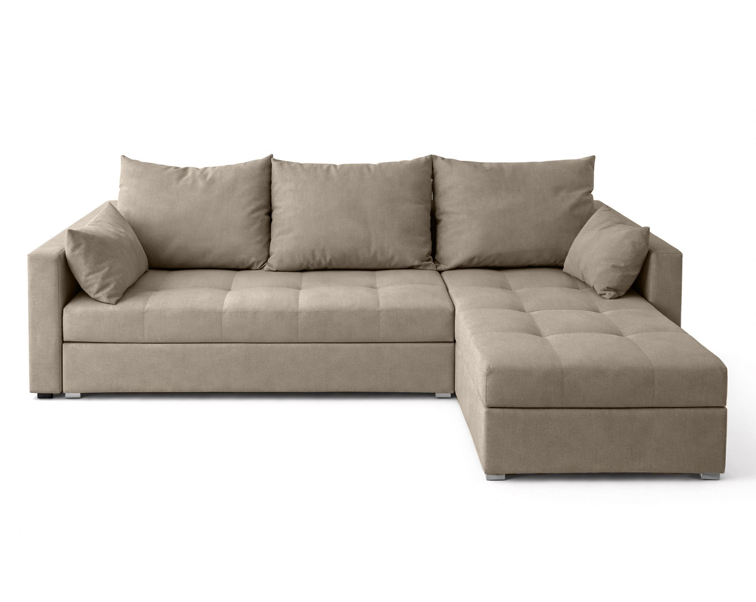 ECKSOFA Universelle L Form Elif Hellbraun 220/140/85 cm stilvolle mit Schlaffunktion - Hellbraun/Silberfarben, Kunststoff/Textil (220/140cm) - AX Living