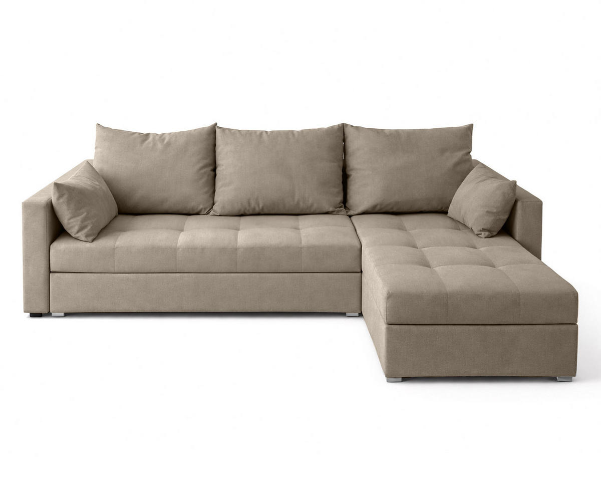 ECKSOFA Universelle L Form Elif Hellbraun 220/140/85 cm stilvolle mit Schlaffunktion - Hellbraun/Silberfarben, Kunststoff/Textil (220/140cm) - AX Living